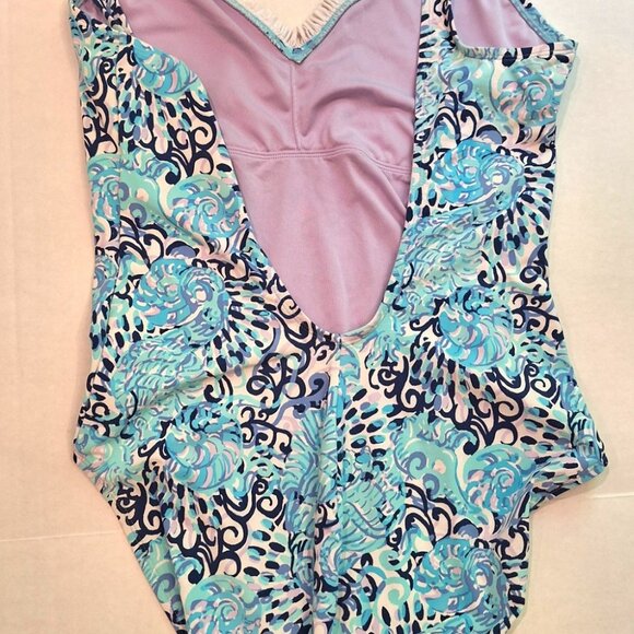 Lilly Pulitzer Araza One-Piece - Aqua Spritz sz 14 - Picture 3 of 3
